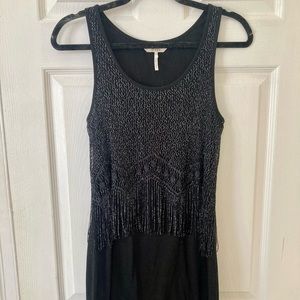 Black mini dress with fringe